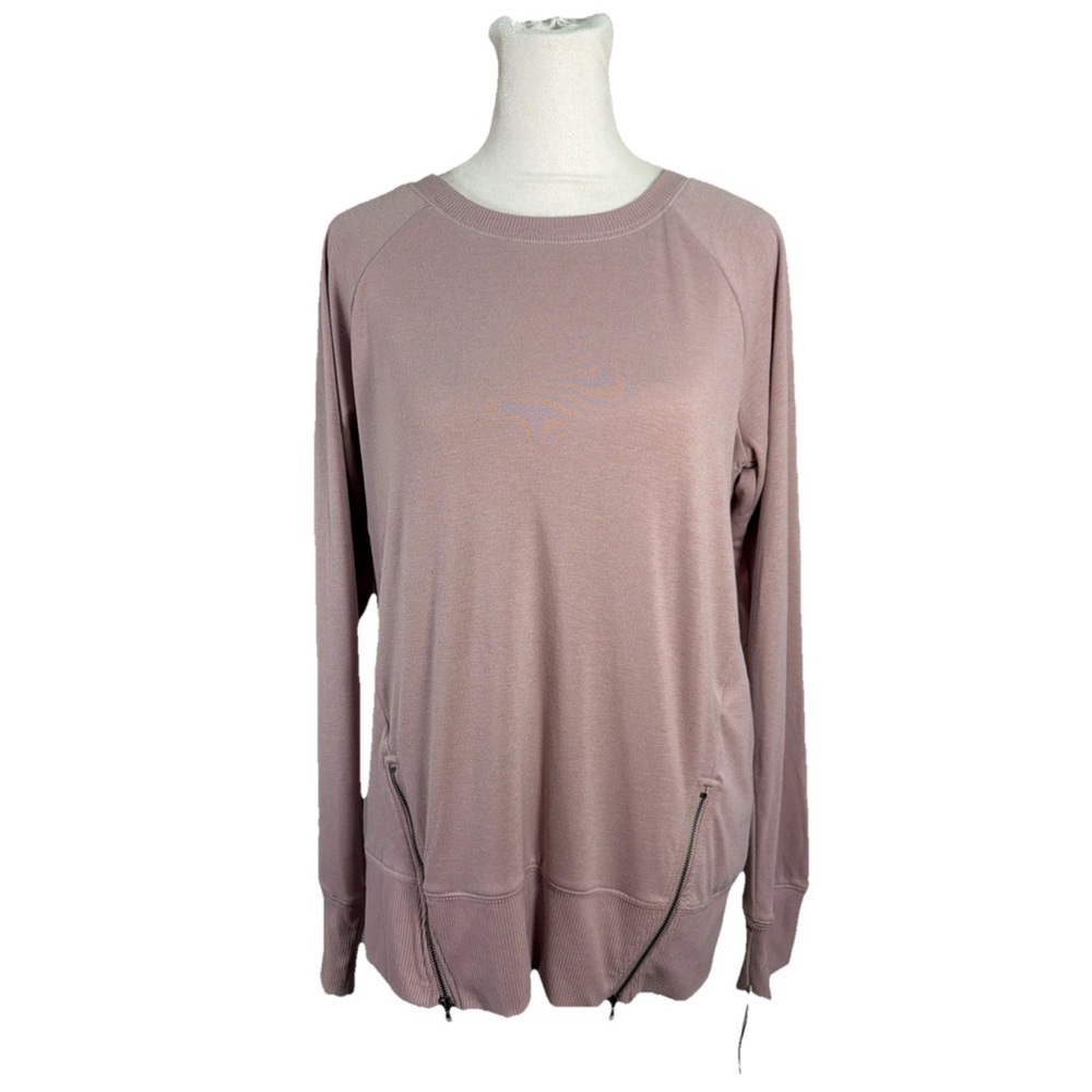 Gaiam Top Women Small Violet Crewneck with Zippers Tee Cozy Yoga Athleisure NEW